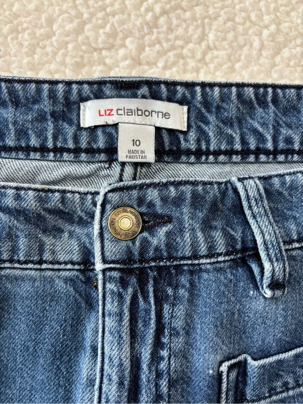 Vintage 90s Liz Claiborne Patch Pocket Denim A-Line Midi Skirt size 10